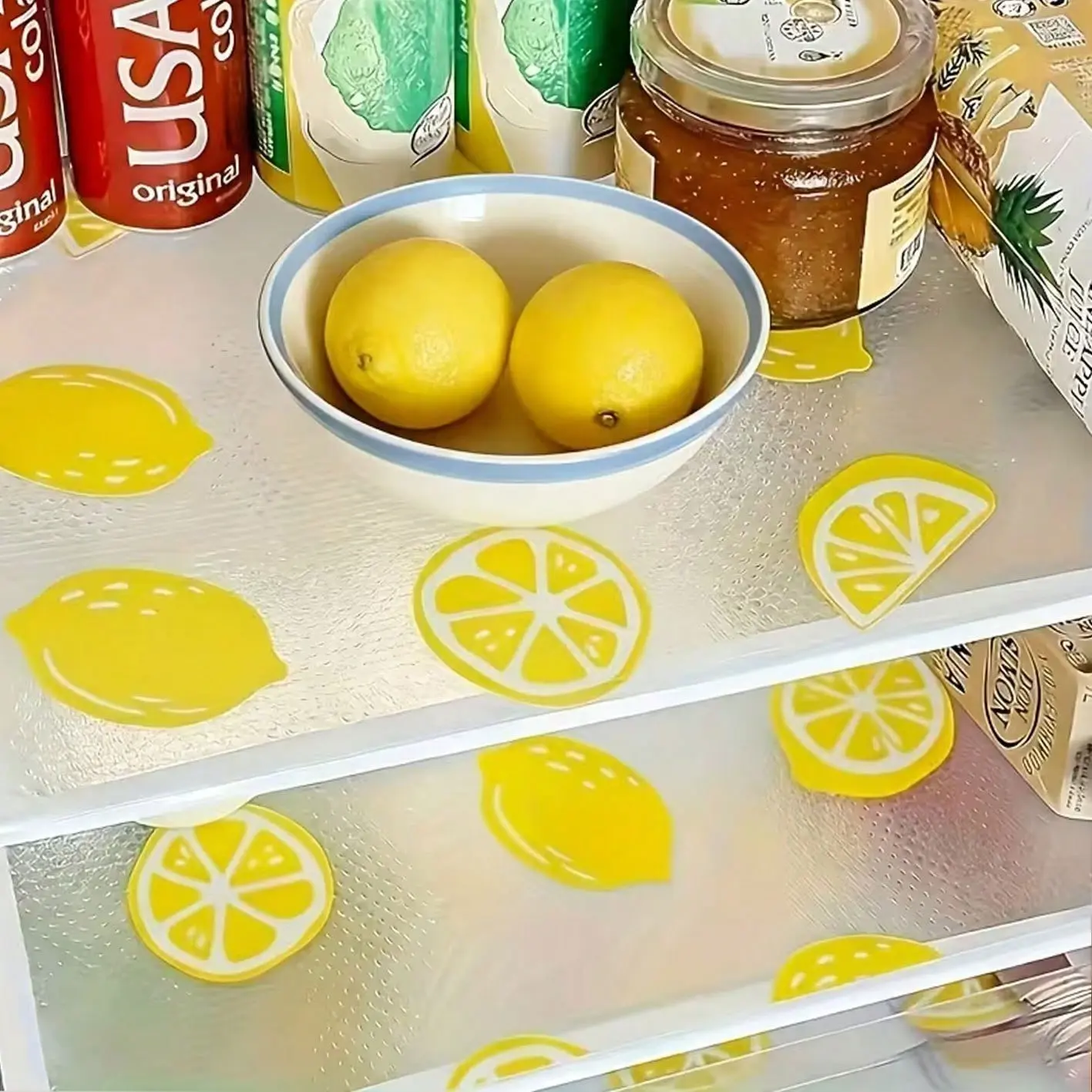 4pcs Waterproof Protection Refrigerator Liner Set, Moisture-Proof Non-Slip Washable Reusable Eva Material, Novel Lemon Pattern for Kitchen Decor, Kitchenware Decoration