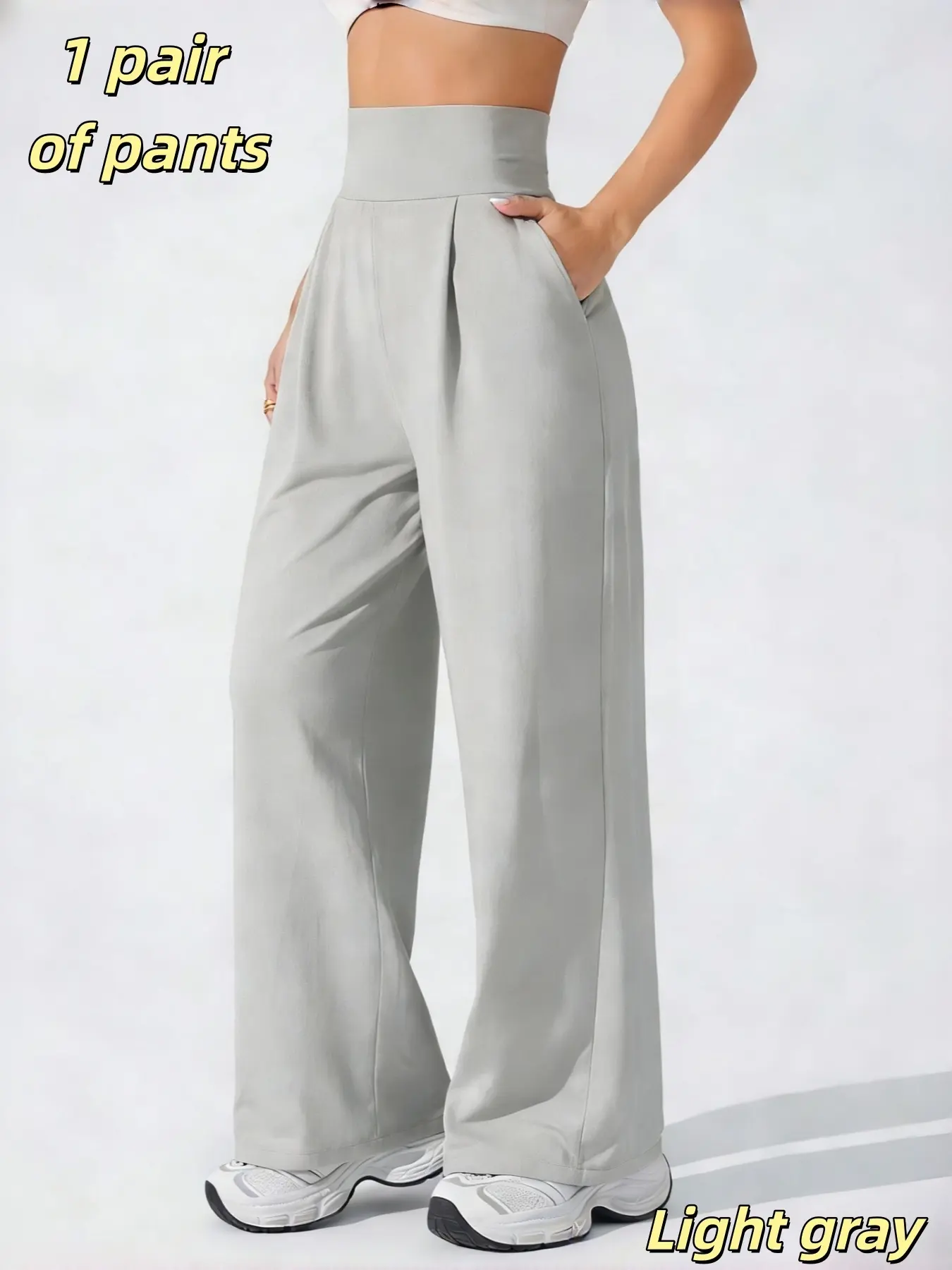 Women New Basic High Waist Straight Leg Fit Sports Pants Flattering Tummy Control Harem Joggers with Pockets Yoga Workout Casual Running Elastic Waist Trousers Womenswear
