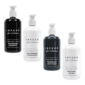 Infuse All-in-Kit | 1 Shampoo, 1 Conditioner, 1 Hand/Body Wash, and 1 Lotion | 1-Shoppe Infuse Lavender Mint Spa Collection Amenities Set,10.14 oz. Pumps Body Care Organic Aloe Aloe Vera