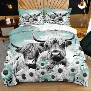 Buffalo Farm Daisy Quilt Cover, Highland Cow Soft Quilt Cover, Duvet Set, includes 1 duvet cover and 1 or 2 pillowcases, without a core or pillow, perfect for children, teenagers, and adults as gifts