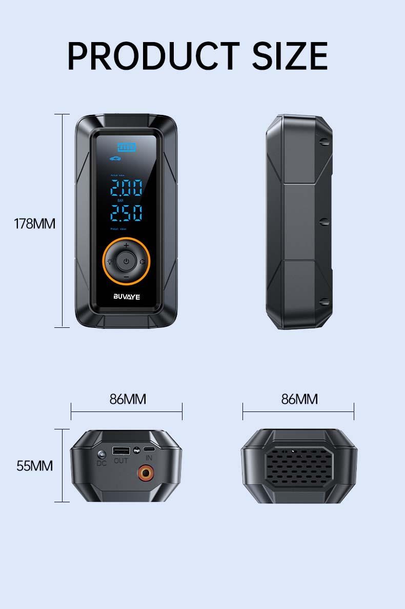 Multi-Functional Car Emergency Jump Starter Power Supply with Built-in Tire Inflation Pump, Portable Emergency Battery Power Bank for Vehicle Rescue