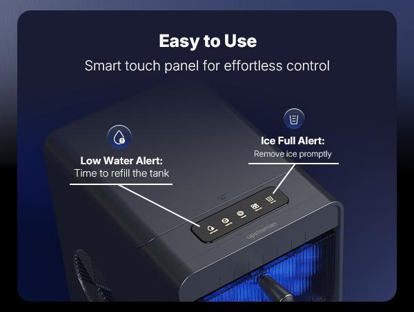 Upstreman Ice Maker Machine, Ice Cube Machines with 6-Minute Quick Ice Production, Insulated Water Tank and Ice Container, Ice in Two Sizes, Digital Control, LED Light and Self-Cleaning Mode, Portable Ice Maker for Kitchen/Home/Office/Party/RV