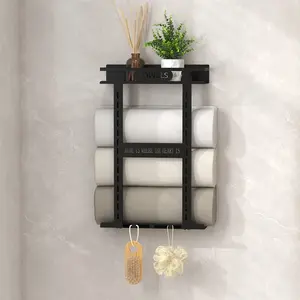 Multifunctional Bathroom Wall Mount Rack, Large Capacity Storage Shelf, Towel Holder, Upper Aromatherapy Plant Stand, Scent Display, Lower Hook Included