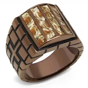 212 MAIN Men's IP Plating Coffee Light Stainless Steel Ring with Multi-Color Leather Accents - Size 11, Trendy Stackable Rings, Trendy Rings