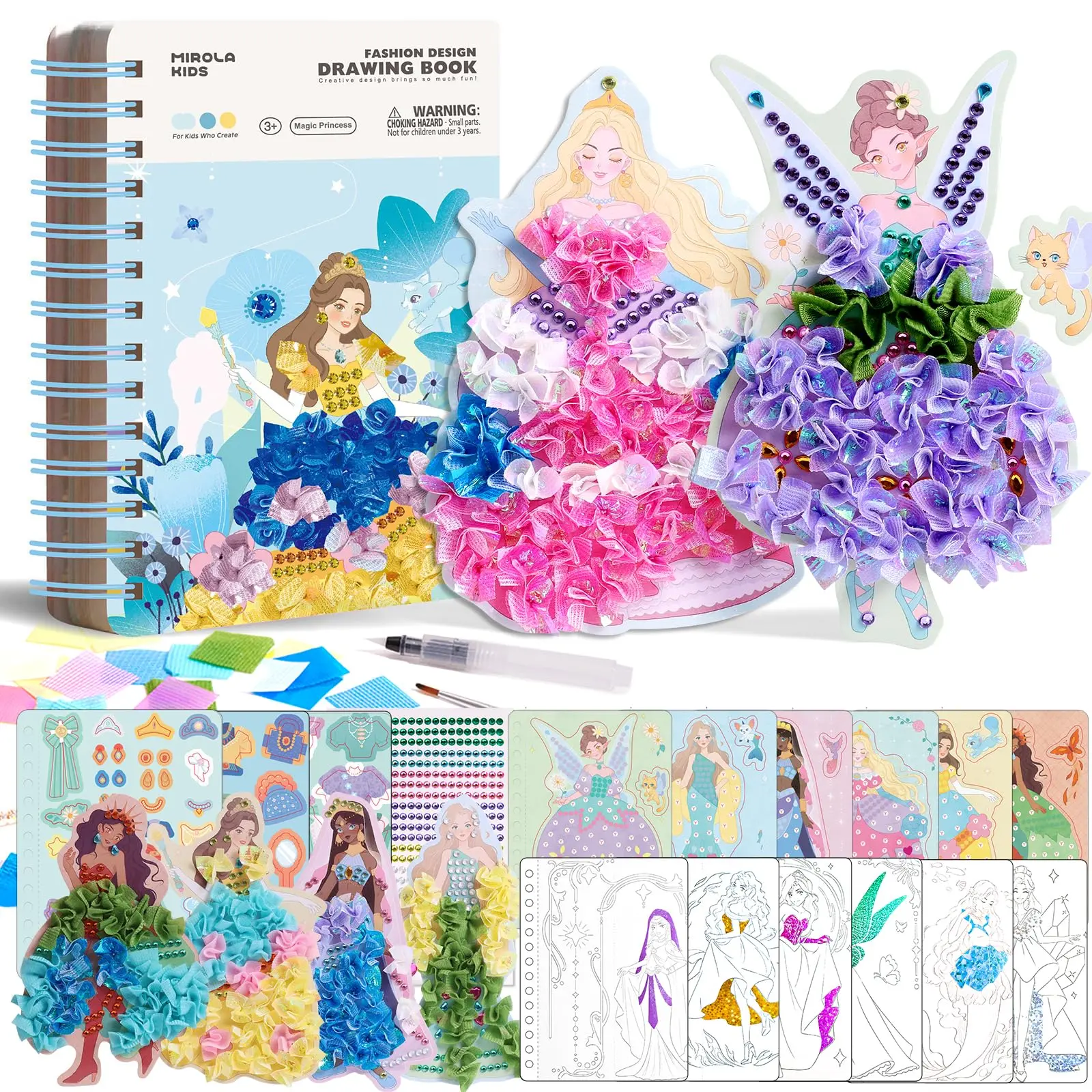 Jar Melo Poke-in 4-in-1 Diamond Painting Kits & Art Magic Princess Craft Kit Stuffers Watercolor DIY Gifts for Girls Handicraft Activities Christmas Gifts Embroidery Design Set