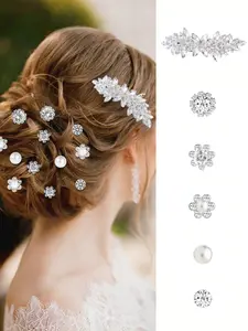 Elegant Pearl Rhinestone Hair Clips Set, Women Wedding High-End Hair Accessories, Suitable for Weddings, Parties, Proms, Updo Hair Accessories