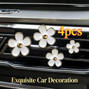 4pcs Daisy Car Air Vent Clips with Golden Edges, Stylish Flower Aroma Diffuser for Car Interior Decor, Elegant Automotive Air Fresheners, Car Fragrance