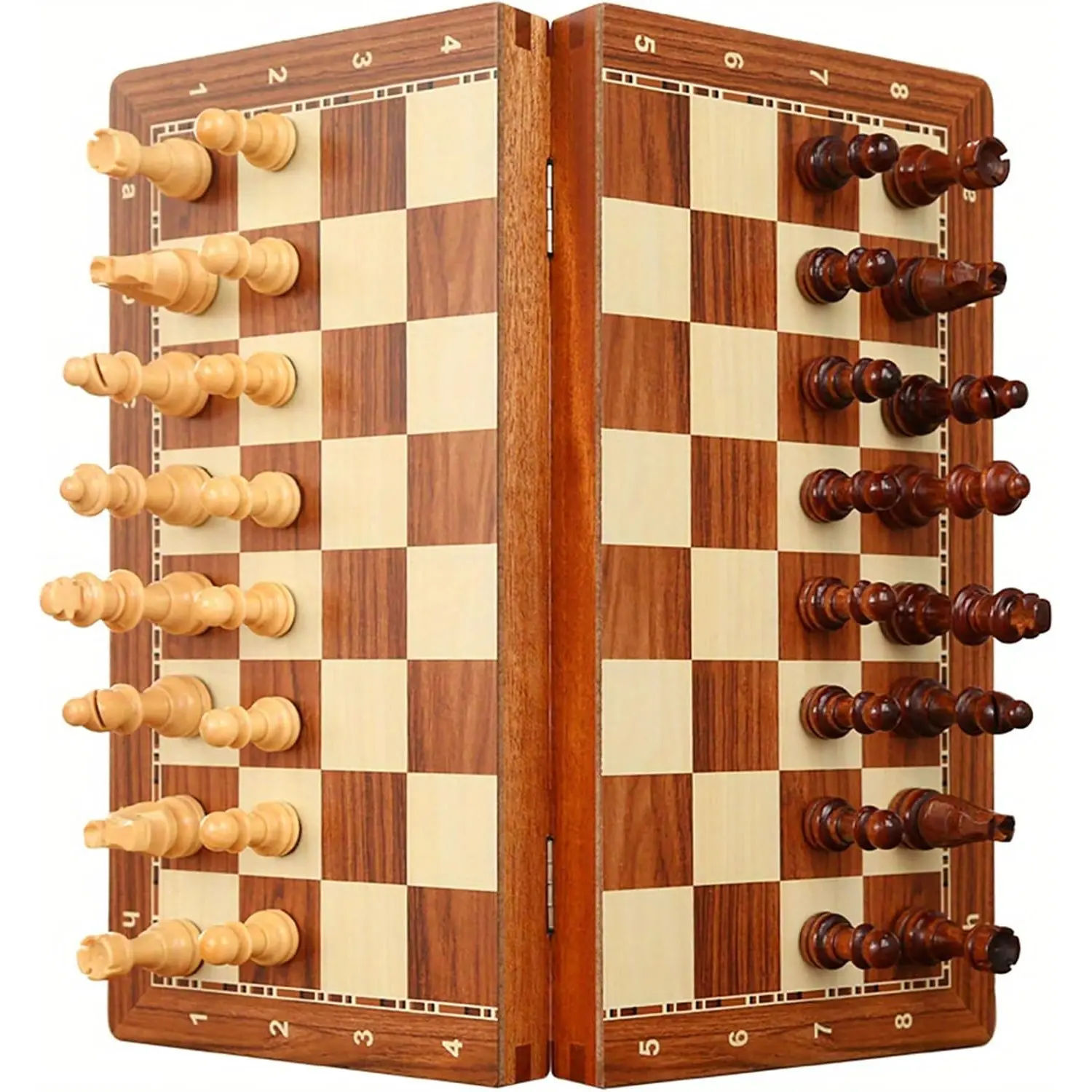 15-Inch Deluxe Chess Game Board Set - Foldable Tournament Chessboard with Storage Box, 2 Extra Queens, Tabletop Travel Chess Set for Adults