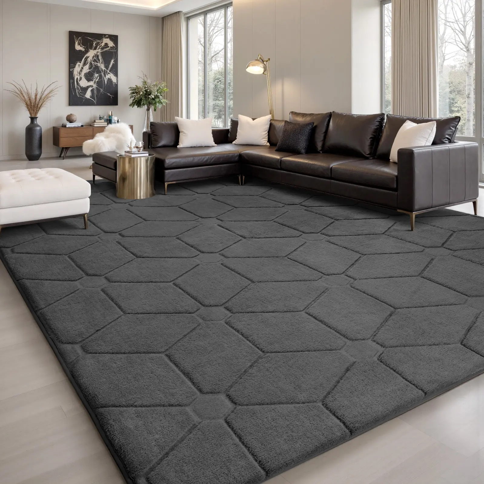 FAMVAL Fluffy Non-Slip Area Rug, Pet-Friendly Modern Diamond Pattern Rug with Wrinkle-Resistant, Anti-Shrink, Durable Features for Kids Room (Note: Avoid Direct Sunlight)