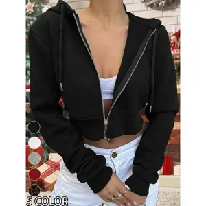 Women'S Full Zip Up Cropped Fleece Lining Sweatshirts,Jacket Coat Drawstring Hooded,Casual Long Sleeve Top,Comfy Gym Tops Fall Outfits Winter Clothes 2025, Casual Streetwear Sweatshirt