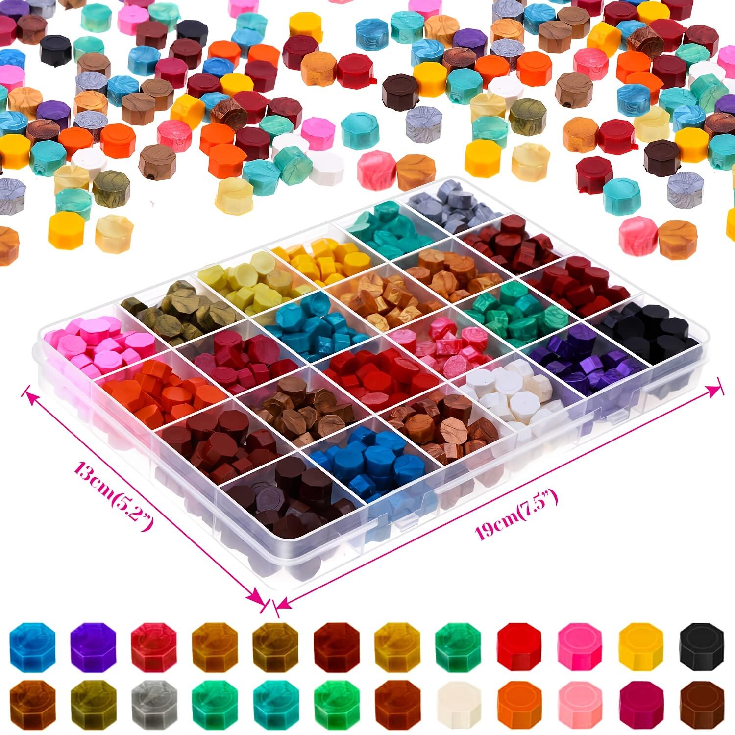 24-color sealing wax beads, sealed wax beads, various colors, used for wax seal stamps, hexagonal wax sealing beads, suitable for wedding invitations, envelopes, gift cards, and DIY crafts home decor