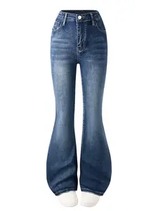 Girls' Fashion Elastic Flare Jeans, Comfortable Washed Solid Color Denim Jeans, Simple Yet Versatile Essential Jeans Flare Leg Jeans Style for All Seasons