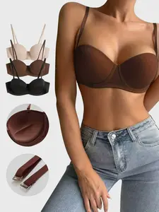 Lady's Minimalist Fashion Half Cup Underwire Bra - Seamless Smooth Push Up, Adjustable Basic Supportive Everyday Lingerie with Detachable Shoulder Straps lace
