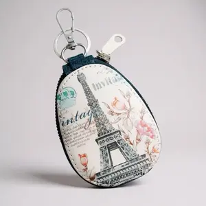 Parisian Eiffel Tower Keychain Bag Accessory Pouch with Secure Zipper Closure & Sturdy Metal Clip Compact Elegant Design Ideal for AirPods Cards Coins