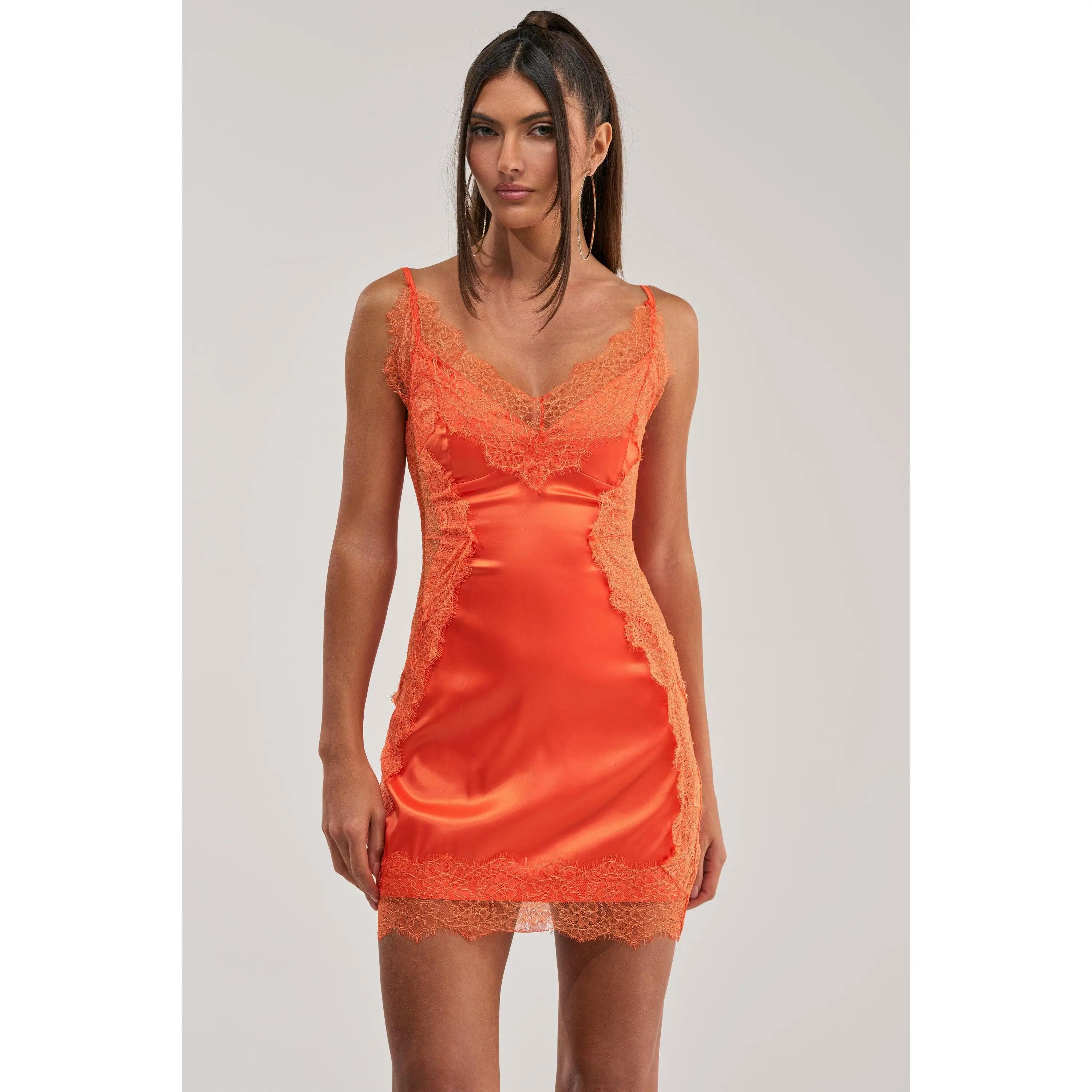 SHOW US WHAT YOU GOT SATIN MINI DRESS IN ELECTRIC ORANGE