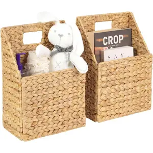 Wicker Hanging Storage Basket (10.5"Lx6.5"Wx13"H) Set of 2 Wall Water Hyacinth Baskets for Wall Decor Organizing Files Mails Books Magazines