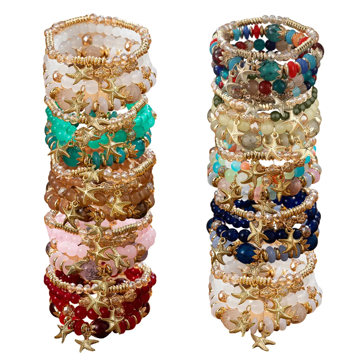 Women's 12/24pcs Boho Style Beaded Bracelets Set - Golden-Tone Starfish, Multi-Layer, Luxury Summer Female Accessories - Daily Wear, Festival Jewelry, Ideal Gift for Jewelry Enthusiasts, Boho Style Bracelet