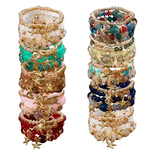 12/24pcs Mix Summer Bohemian Luxury Multi-Layer Beaded Bracelets Set - Golden-Tone Starfish - Daily Wear Jewelry, Festival Accessory & Ideal Gift for Women & Jewelry Enthusiasts