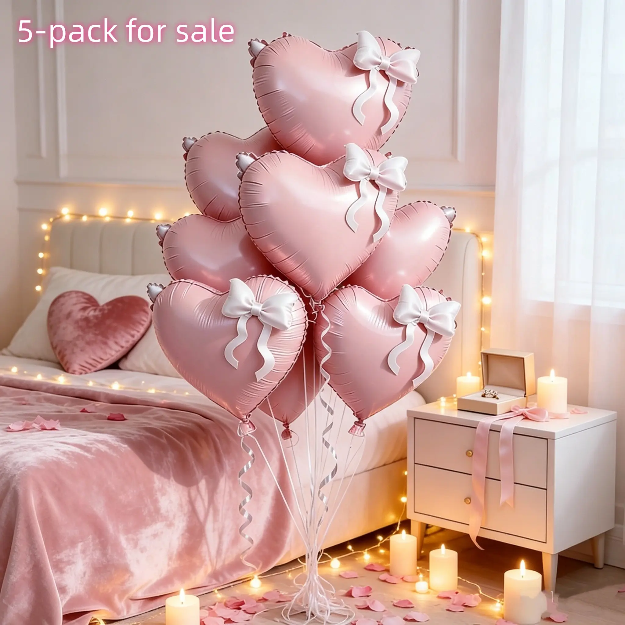 5Pcs 22 Inch Pink Foil Balloons, Romantic Background Decor & Influencer Photo Props. Perfect for Wedding, Birthday, Engagement, Proposal Surprise Night,Will You Marry Me and Will You Be My Girlfriend Party Decoration.