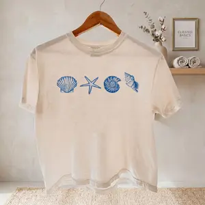 Comfort Colors Sea Shell Boxy Crop Top and T-shirt, Beach Tee