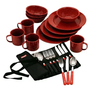 Coleman 2000003463 24-Piece Enamelware Dish Set & Flatware