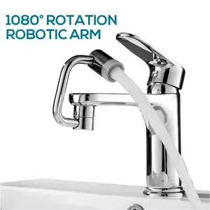 Brass Body 1080 Degree Rotatable Faucet Extension Bubbler Universal Magic Arm Washbasin Sprayer Water Foam Nozzle Kitchen Saving Rotatable Dual-Outlet Faucet Extender Rotatable Kitchen