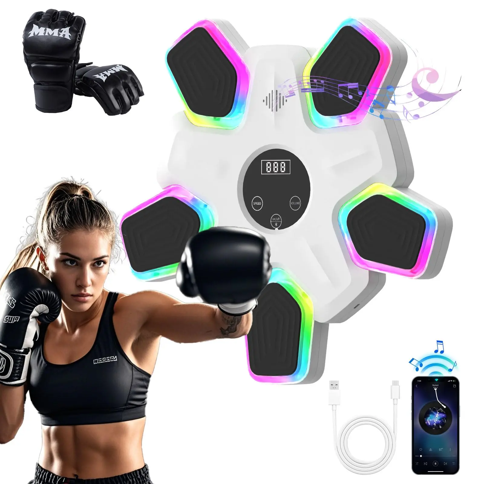 Professional Smart Music Boxing Machine, 9 Intensity Modes, Bluetooth Sync, High-Impact PP, Interactive Home Fitness Equipment for Sports & Outdoor Leisure