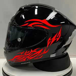 1SET treet Trendy Motorcycle Passion Logo Sticker Stick on motorcycle helmets, this black & red streamline flame decor instantly has a burning motorcycle vibe, motorcycle lovers can use it as a super powerful trendy decoration