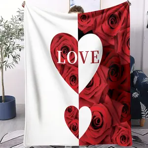 Hot Rose Heart to Heart Pattern Blanket, suitable for all seasons, suitable for beds, sofas, cars, room decorations, and gifts, suitable for children and adults