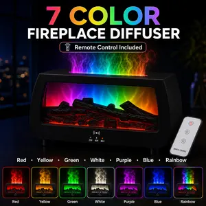 7 Color Fireplace Aroma Diffuser with Remote & 3 Essential Oils, Cool Mist Flame Diffuser, USB Powered Essential Oil Diffuser for Bedroom, Desk, Room Decor & Gifts
