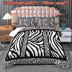 Zebra & Leopard Print Comforter, Patchwork Design, Cotton Quilt, Perfect for Wild Bedroom Decor