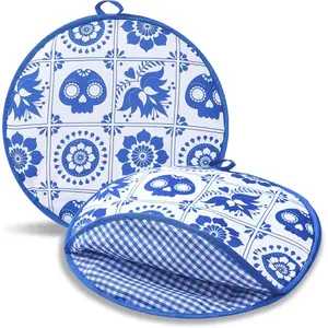 2 Pcs 12 Inch Tortilla Warmer Pouch,Mexican Talavera Pattern Insulated Cloth Pouch for Tortillas, Tacos,naan, Burrito and Pizza Rolls