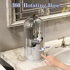 Dustproof Toothbrush Holders with Cover Rotating Electric Toothbrush and Toothpaste Holder for Bathroom Countertop 3 Slots Makeup Brushes Organizer Multi-purpose function Unslip&Drainage Premium Material Plastic brush holder with lid Organizing Home Goods