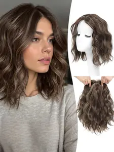 12 Inch Short Wavy Hair Topper for Women, 6.5"x6.5" Base, Breathable Lightweight Synthetic Hairpiece, Instant Volume & Coverage