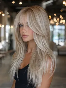 24 Inch Mixed Color Straight Wig with Bangs, Natural Look Long Hair for Women, Elegant Daily Wear & Party Use, Easy Maintenance, Synthetic Material Wigs