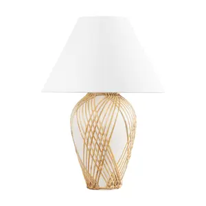 Bayonne Table Lamp - Modern Rattan & Black Ceramic Design with Dimmer Switch for Custom Illumination