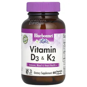 Bluebonnet Nutrition Vitamin D3 & K2, 60 Vegetable Capsules Bluebonnet Nutrition Vitamin D3 & K2, 60 Vegetable Capsules