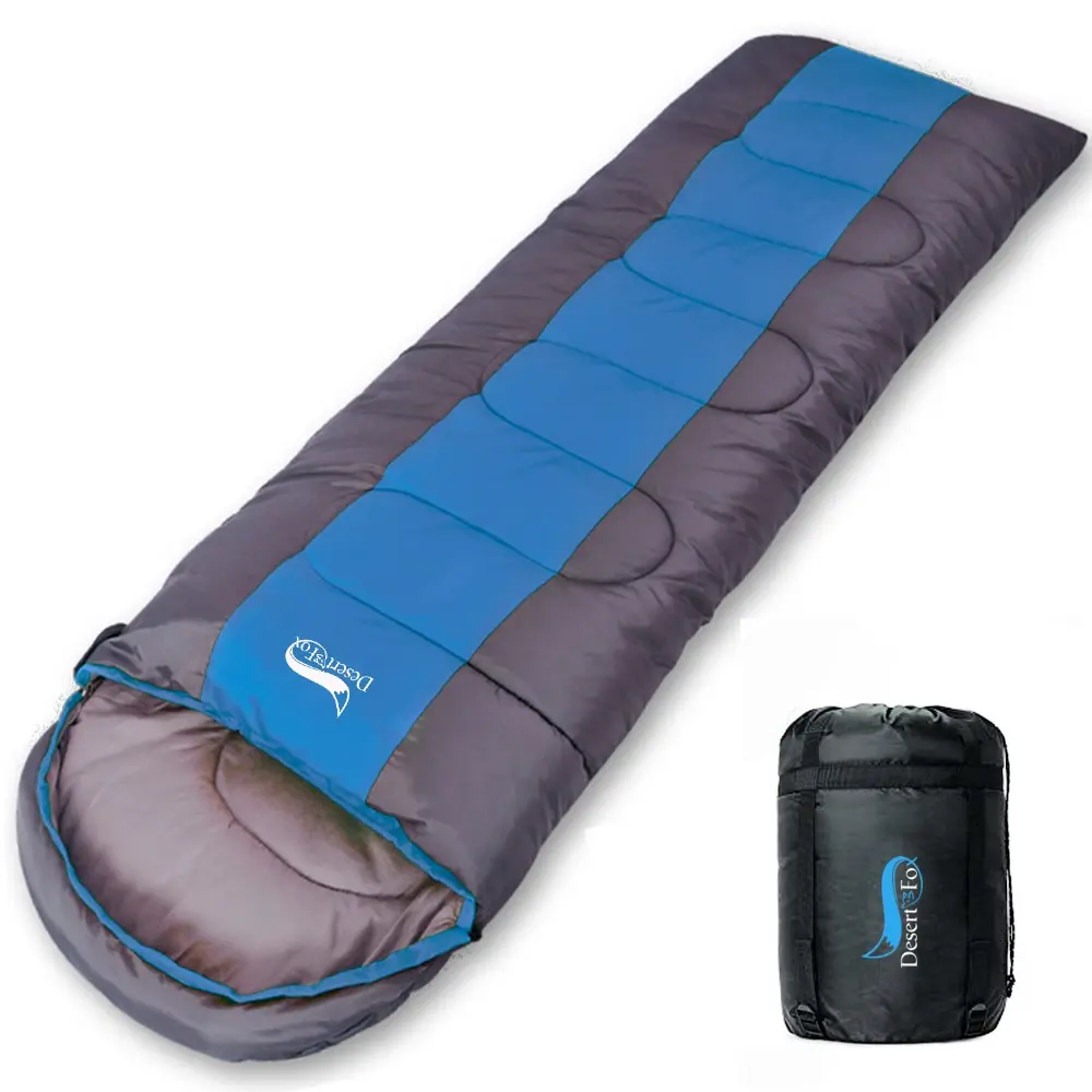Envelope Sleeping Bag for Camping & Hiking - All Seasons, 1.4kg Lightweight Fill Cotton-Filled Polyester, Adult Size, Includes Compression Sack for Light Outdoor Use