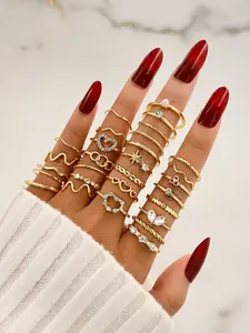 29pcs Diamond Heart Wave Ring Set, Elegant Stackable Band Jewelry, Perfect Gift for Women, Stylish and Unique Design, Stackable Rings, Stacking Rings