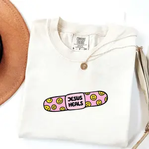 Comfort Colors Jesus heals TShirt, Christian based T-shirt, band-aid, faith healing, retro Christian, Gift for Her