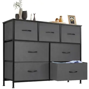 【Deal】Sweetfurniture Dresser for Bedroom, Storage Drawers, TV Stand Fabric Storage Tower with 7 Drawers, Chest of Drawers with Fabric Bins
