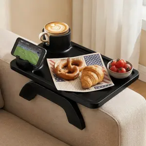 Couch Arm Tray, 3 in 1 Clip on Sofa Arm Tray with 360° Rotating Phone Holder, Foldable Couch Armrest Table for Drinks & Snacks