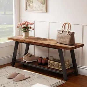 47" Modern Farmhouse Entryway Bench, Rustic Storage Bench for Bedroom & Living Room, Vintage Mid-Century Style, Perfect for Mudroom & End of Bed – Trendy Home Decor Shoe Customize Assemble Foot Of Bed