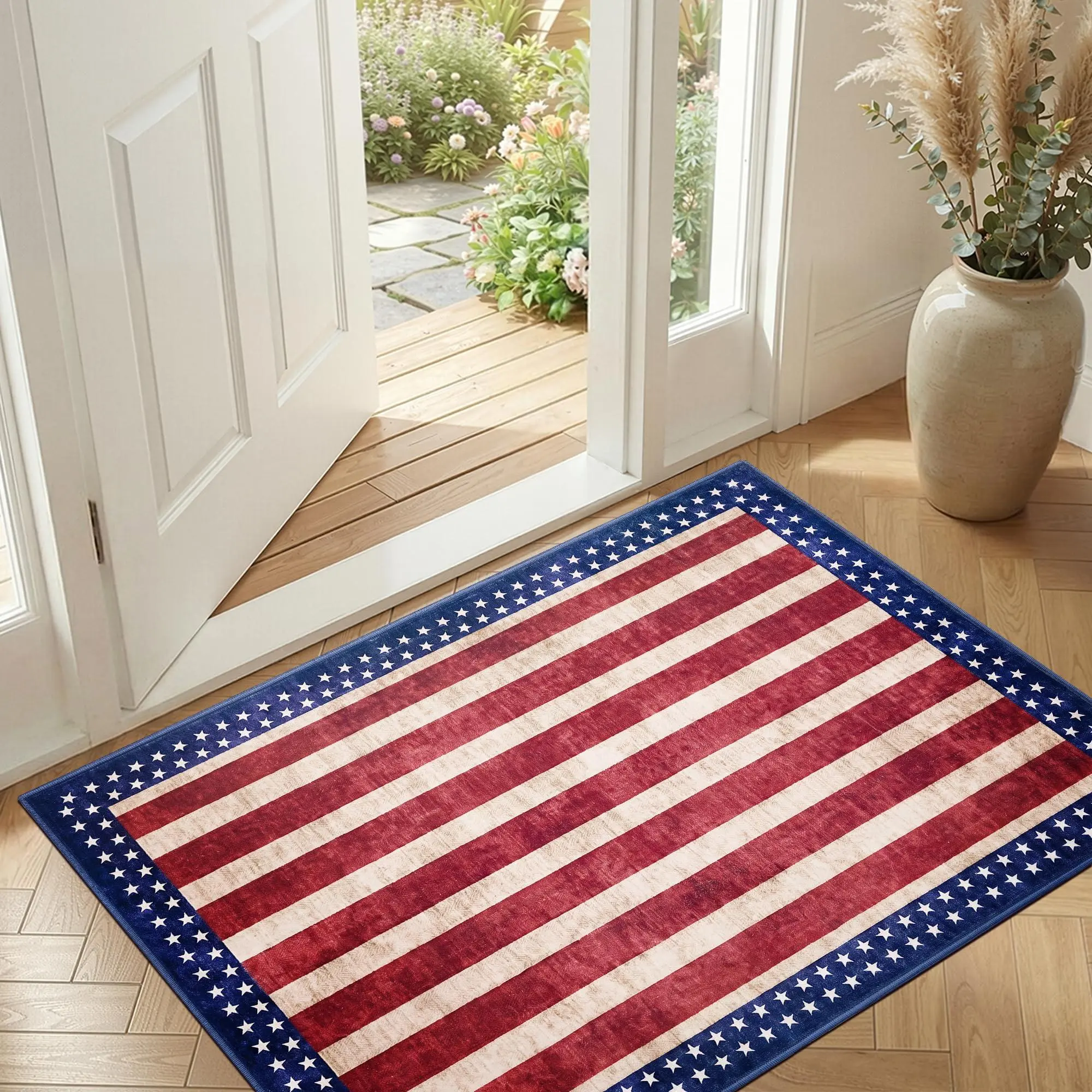 GAOMON American Flag Rug 2x3, Washable USA Patriotic Area Rug with Non-Slip Backing, Low Pile Indoor Mat for Entryway, Bedroom, Kitchen, Living Room, Office, Front Door, Red