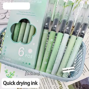 6 Boxed Mint Forest Direct Liquid Neutral Pens, High-Value Ins Style Student Office Pens, 0.5Mm Black Signature Pens