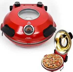Electric Pizza Oven with Ceramic Stone, Viewing Window, Adjustable Heat Control, Timer and 1200W Baking Power, DIY Homemade Pizzeria, Large 12 Pie Capacity (Red)