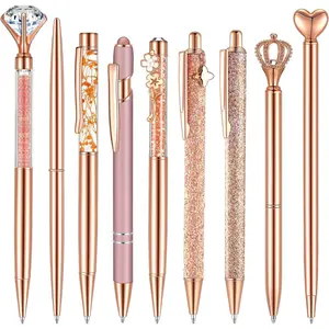 9 count Rose  Ballpoint Pens Set with Metal   Design for Women - Fancy Pens for Journaling, Writing, Gifts