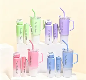 Tan Bei Bear 3 Pcs Ombre Tumblers Stylish Lightweight 3 Sizes with Lids in Pastel Colors Perfect for Daily Use Large Stainless Steel Skull Tumbler with Handle Insulated Leak-Proof Coffee Mug 3D Inflated Drinkware Reusable Coffee Water Cup christmas gift