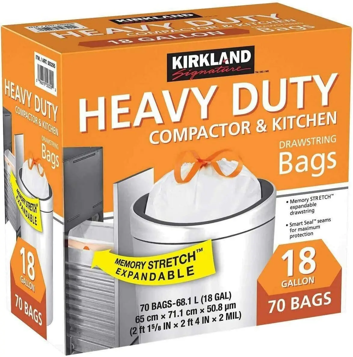 Kirkland Signature Compactor Kitchen Trash Bag with Gripping Drawstring Secure Full Size