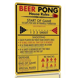 Retro Vintage 8x12 in Aluminum Tin Garage Sign - Beer Pong House Rules Wall Art, Home Decoration for Garage, Ideal Gift for Game Enthusiasts